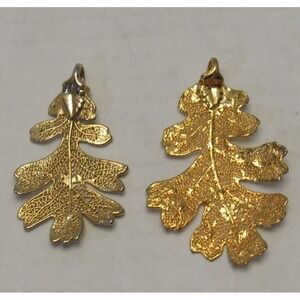 2 Elegant Gold Tone Dipped Leaf Pendant Garden Fairy Cottage Earthy Boho Chic